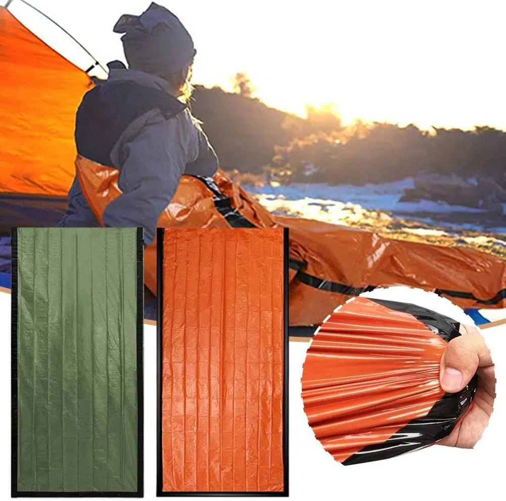 Emergency Survival Sleeping Bag 84.6"X36" (4 Sets)- Waterproof Thermal Bivy Sack for Camping Hiking and Outdoor Activities - Compact Portable Lightweight for Ultimate Warmth in Emergencies (Green)