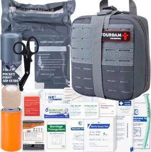 Emergency Trauma First Aid Kit, IFAK EMT Military Med Kit, Nylon Laser Cut Molle Pouch, Combat Tactical IFAK for First Response Bleeding Control