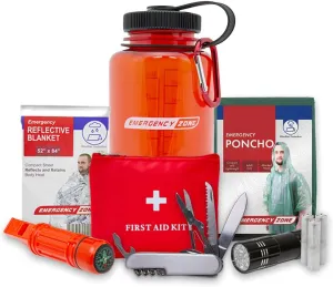Emergency Zone Basic Survival Bottle Kit | Compact Emergency Supplies Kit for Camping Essentials, Office Space, Emergency Car Kit, Hiking & Earthquake Kit - Stay Prepared Anywhere