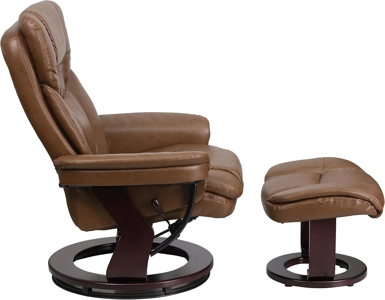 EMMA   OLIVER Multi-Position Recliner/Curved Ottoman - Swivel Wood Base, Palimino LeatherSoft