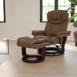 EMMA   OLIVER Multi-Position Recliner/Curved Ottoman - Swivel Wood Base, Palimino LeatherSoft