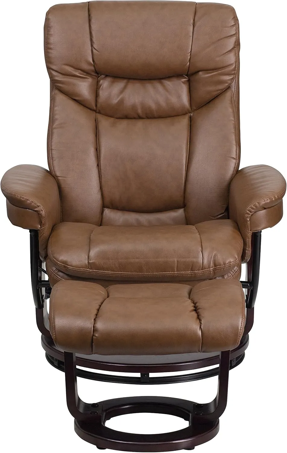 EMMA   OLIVER Multi-Position Recliner/Curved Ottoman - Swivel Wood Base, Palimino LeatherSoft
