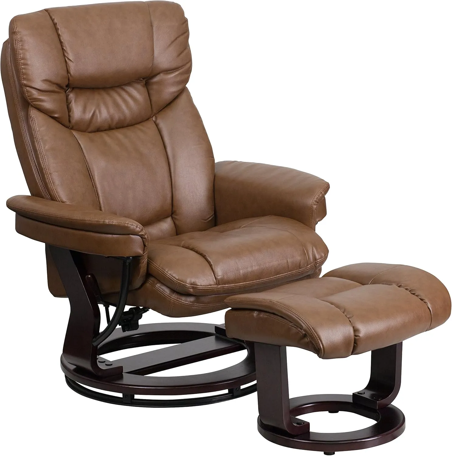 EMMA   OLIVER Multi-Position Recliner/Curved Ottoman - Swivel Wood Base, Palimino LeatherSoft
