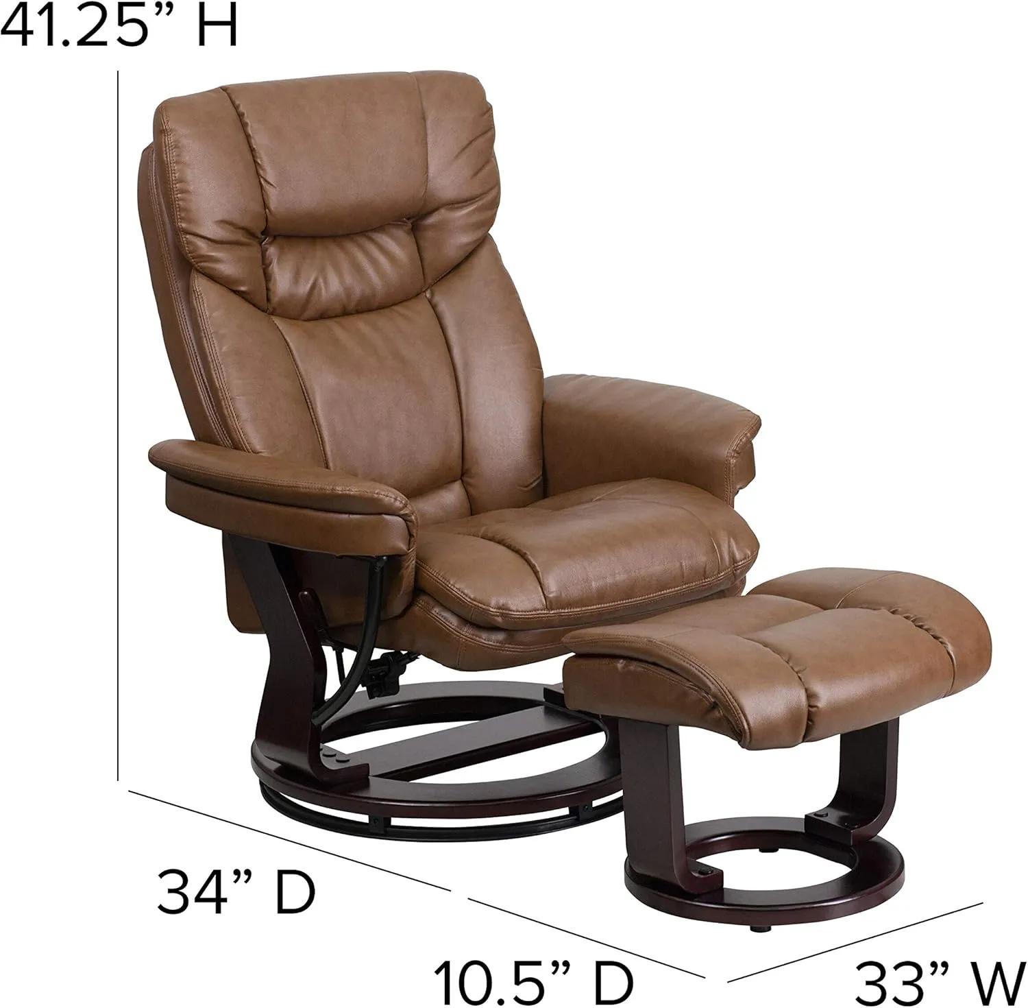 EMMA   OLIVER Multi-Position Recliner/Curved Ottoman - Swivel Wood Base, Palimino LeatherSoft