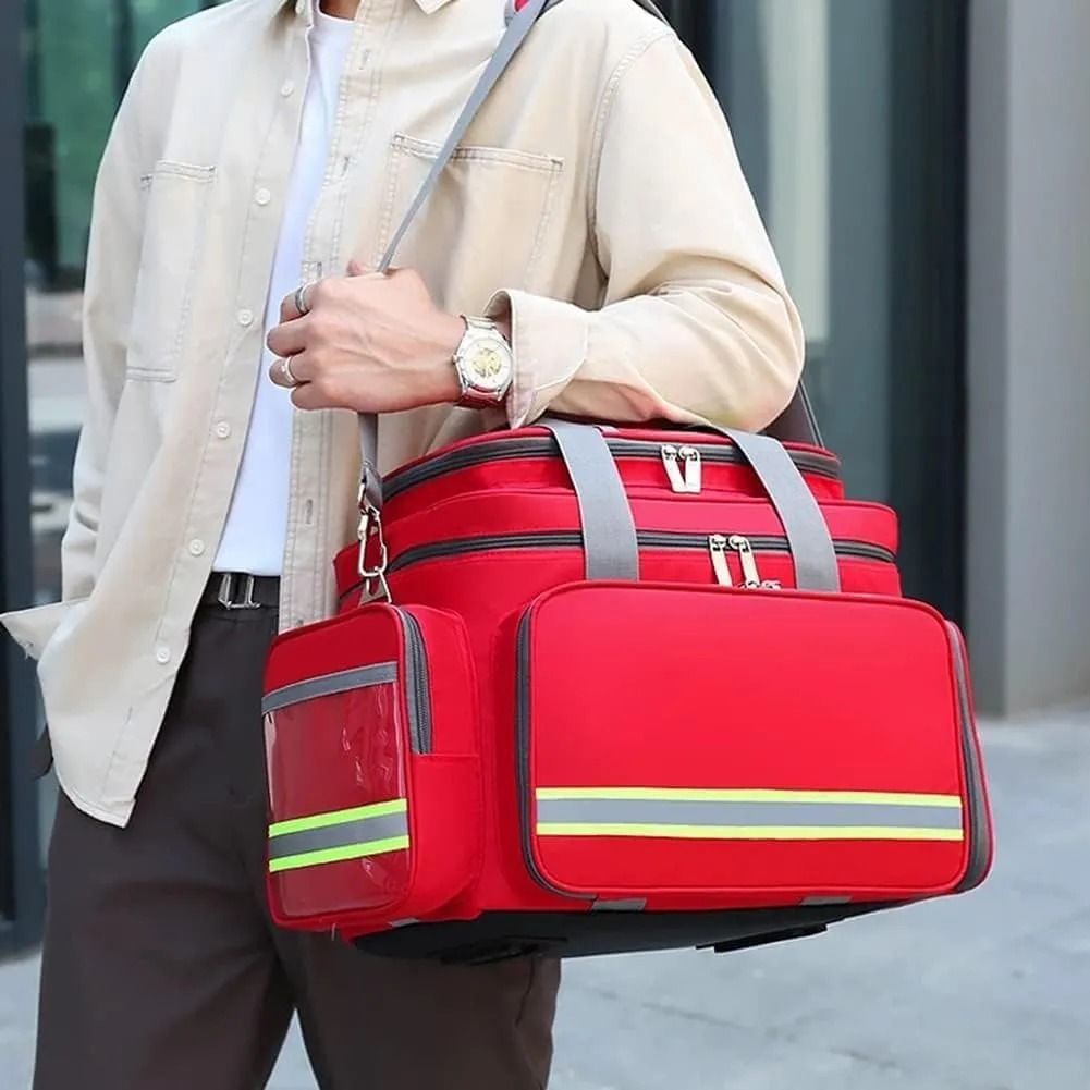 Empty First Aid Kit with Inner Dividers First Responder Bag Trauma Backpack Essential Survival Equipment for Home, Office, and Outdoor Adventures(Color:Red)
