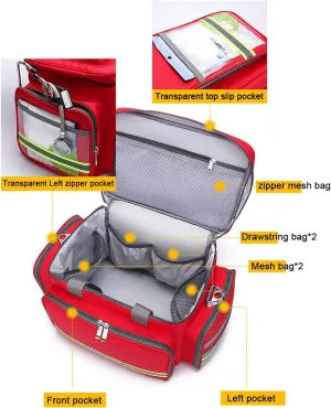 Empty First Aid Kit with Inner Dividers First Responder Bag Trauma Backpack Essential Survival Equipment for Home, Office, and Outdoor Adventures(Color:Red)