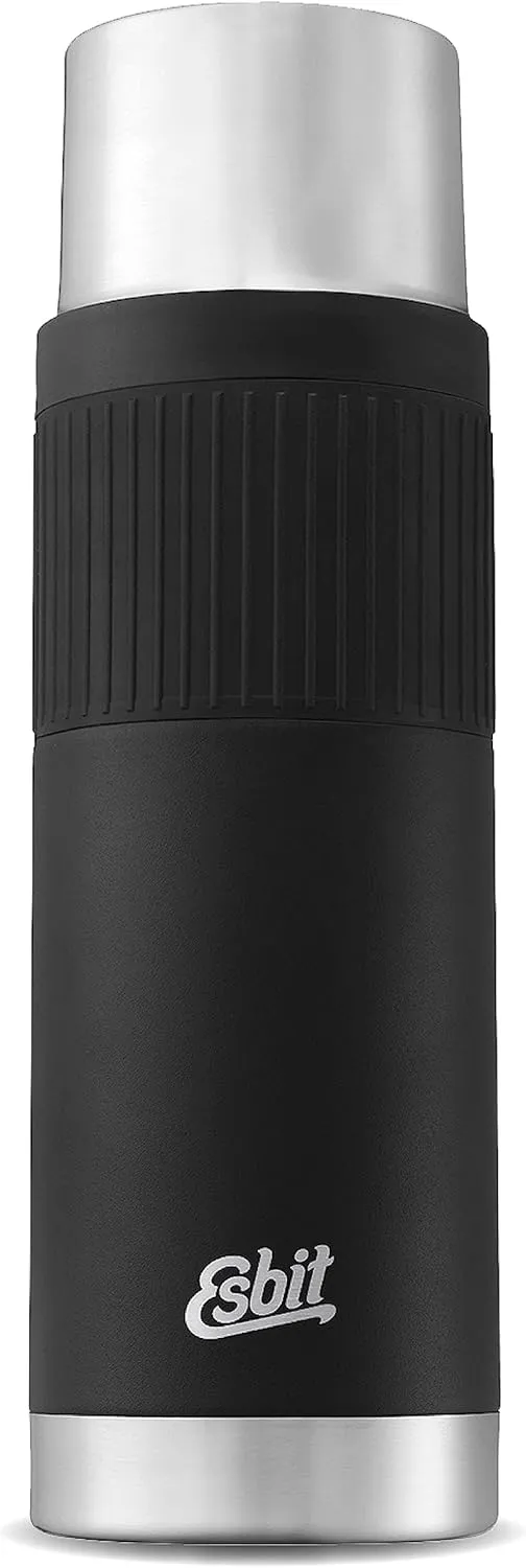 Esbit Sculptor Thermal Flask - Insulated Stainless Steel Bottle for Hot and Cold Drinks - 1000ml in Black with Cuff