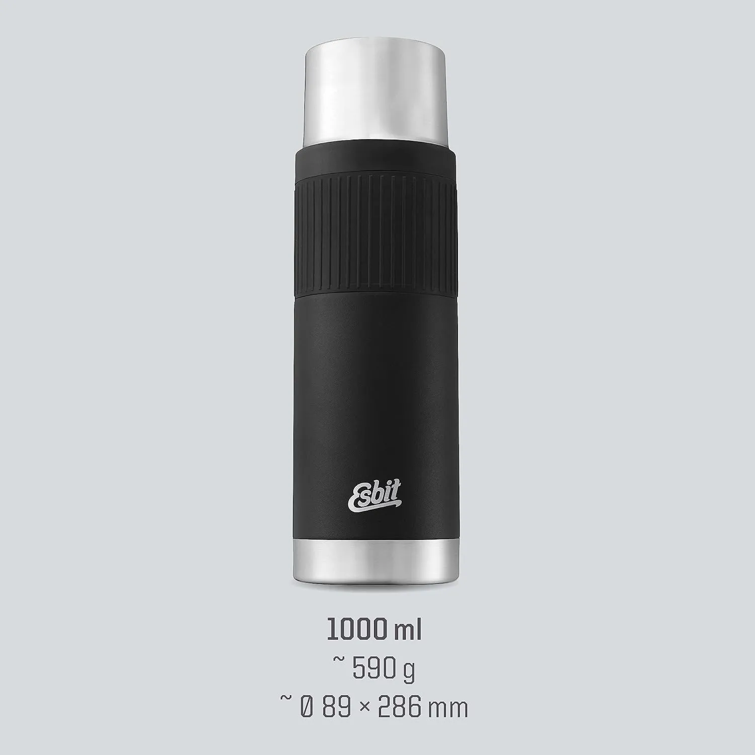 Esbit Sculptor Thermal Flask - Insulated Stainless Steel Bottle for Hot and Cold Drinks - 1000ml in Black with Cuff