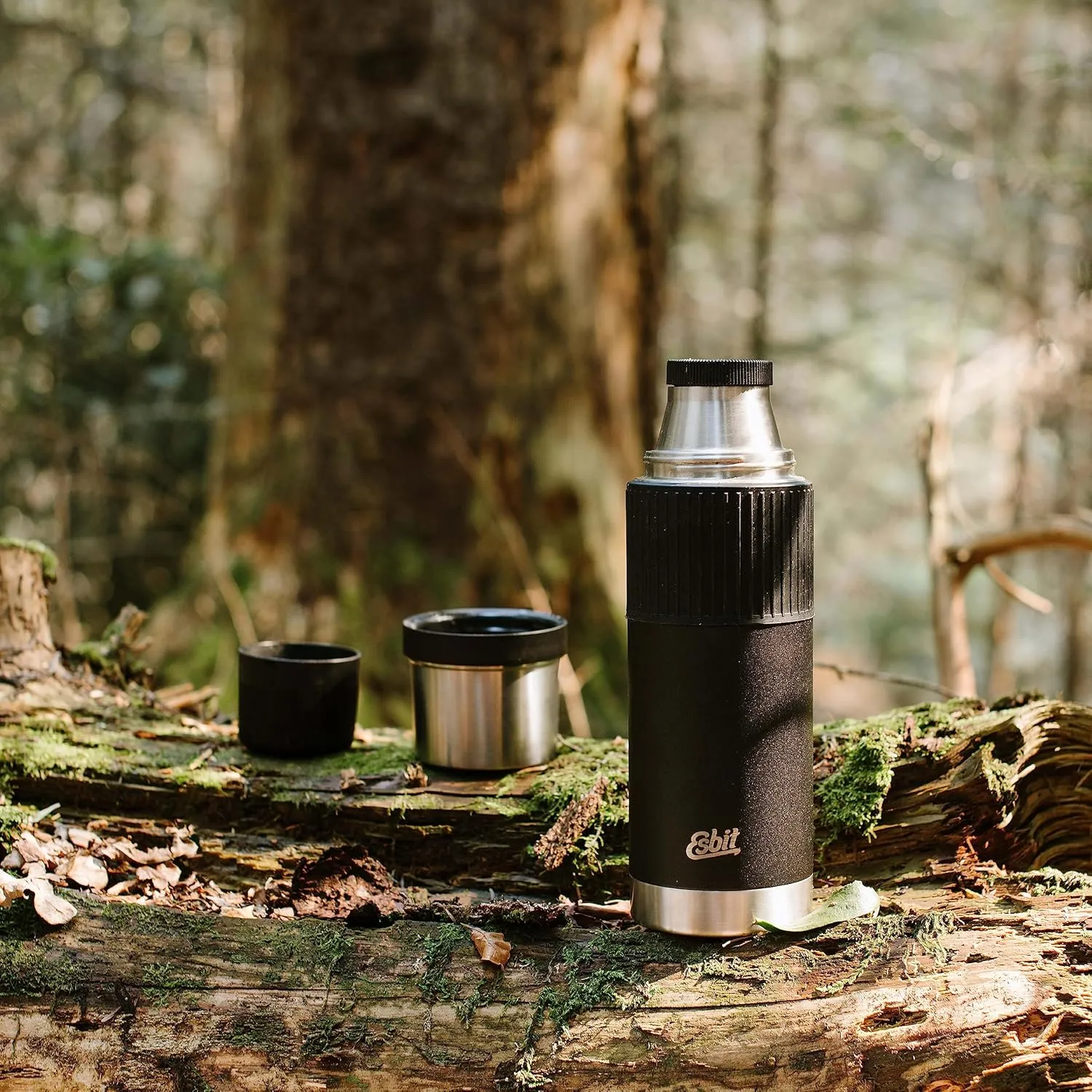 Esbit Sculptor Thermal Flask - Insulated Stainless Steel Bottle for Hot and Cold Drinks - 1000ml in Black with Cuff