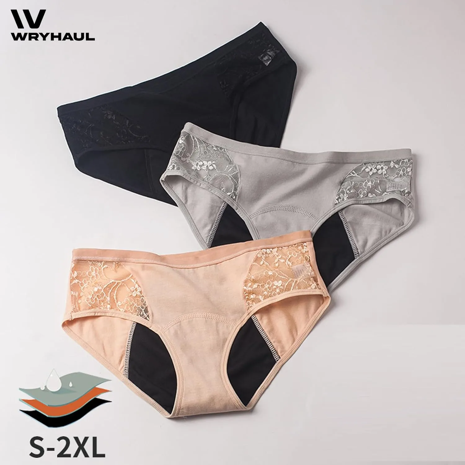 Evella Leak Proof Panties 3 Pack, Evella Leakproof Underwear Women Lace Three Layer Leakproof Underwear 55 