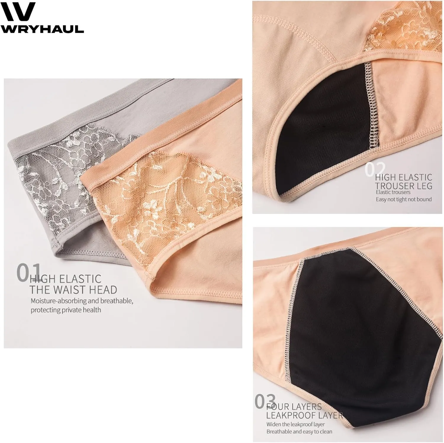 Evella Leak Proof Panties 3 Pack, Evella Leakproof Underwear Women Lace Three Layer Leakproof Underwear 55 