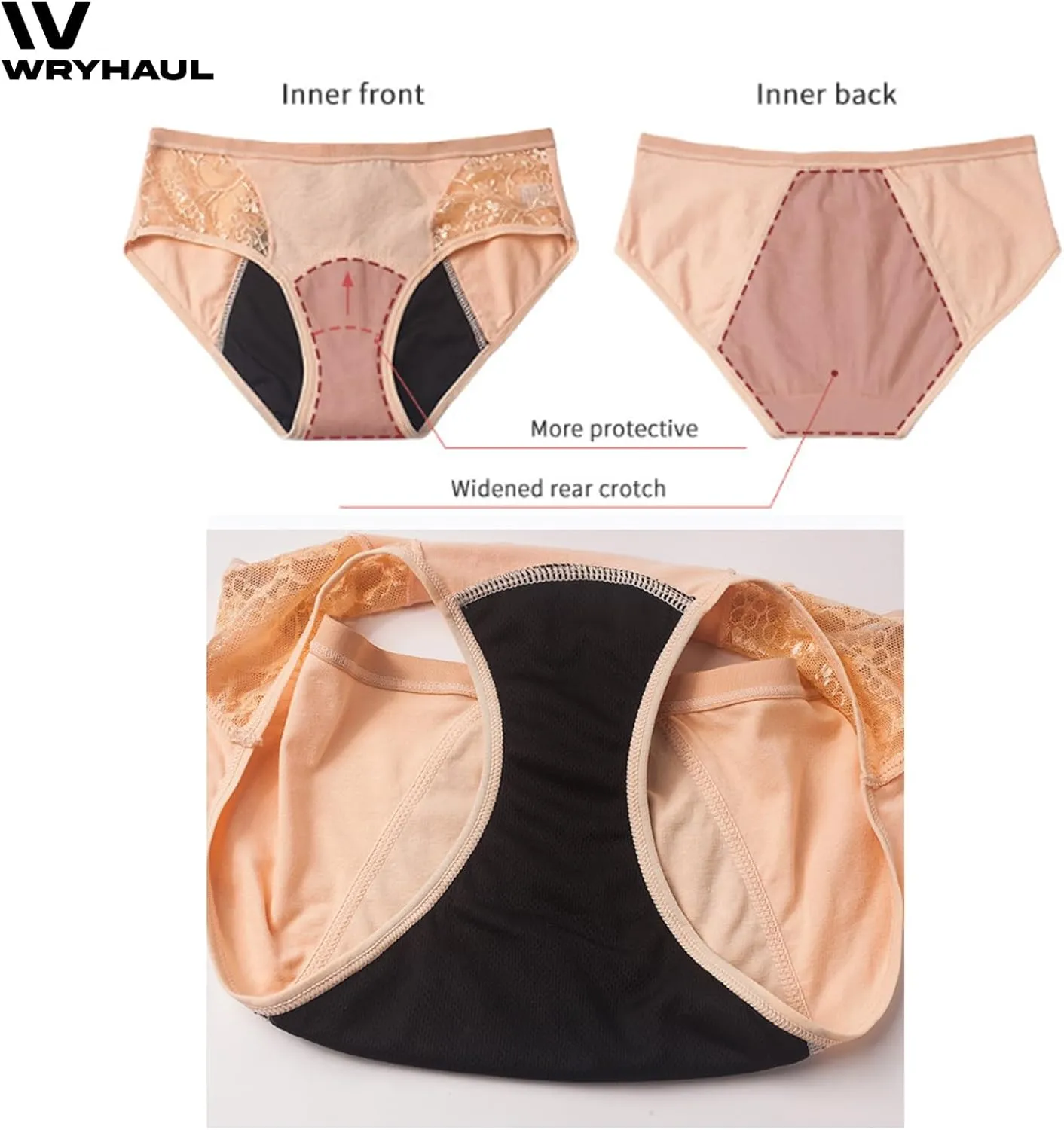 Evella Leak Proof Panties 3 Pack, Evella Leakproof Underwear Women Lace Three Layer Leakproof Underwear 55 