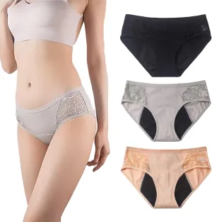 Evella Leak Proof Panties 3 Pack, Evella Leakproof Underwear Women Lace Three Layer Leakproof Underwear 55 