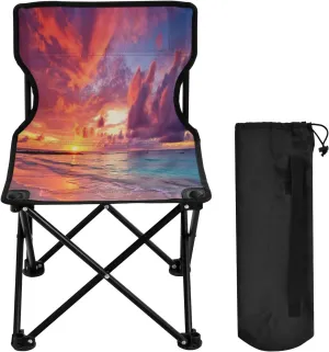 Evening Sunset by The Sea Portable Outdoor Folding Chair Anti-Slip Padded Oxford Cloth Stool Camping Chair Small for Beach Hiking Fishing Gardening Quad Camp Chair
