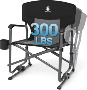 EVER ADVANCED Rocking Chair Outdoor, Quick Set Rocker Camping Chair for Adult, Foldable Rocker Chair Lightweight, Portable Folding Rocker Chair for Patio, Living Room, Balcony, Supports 300 LBS, Black