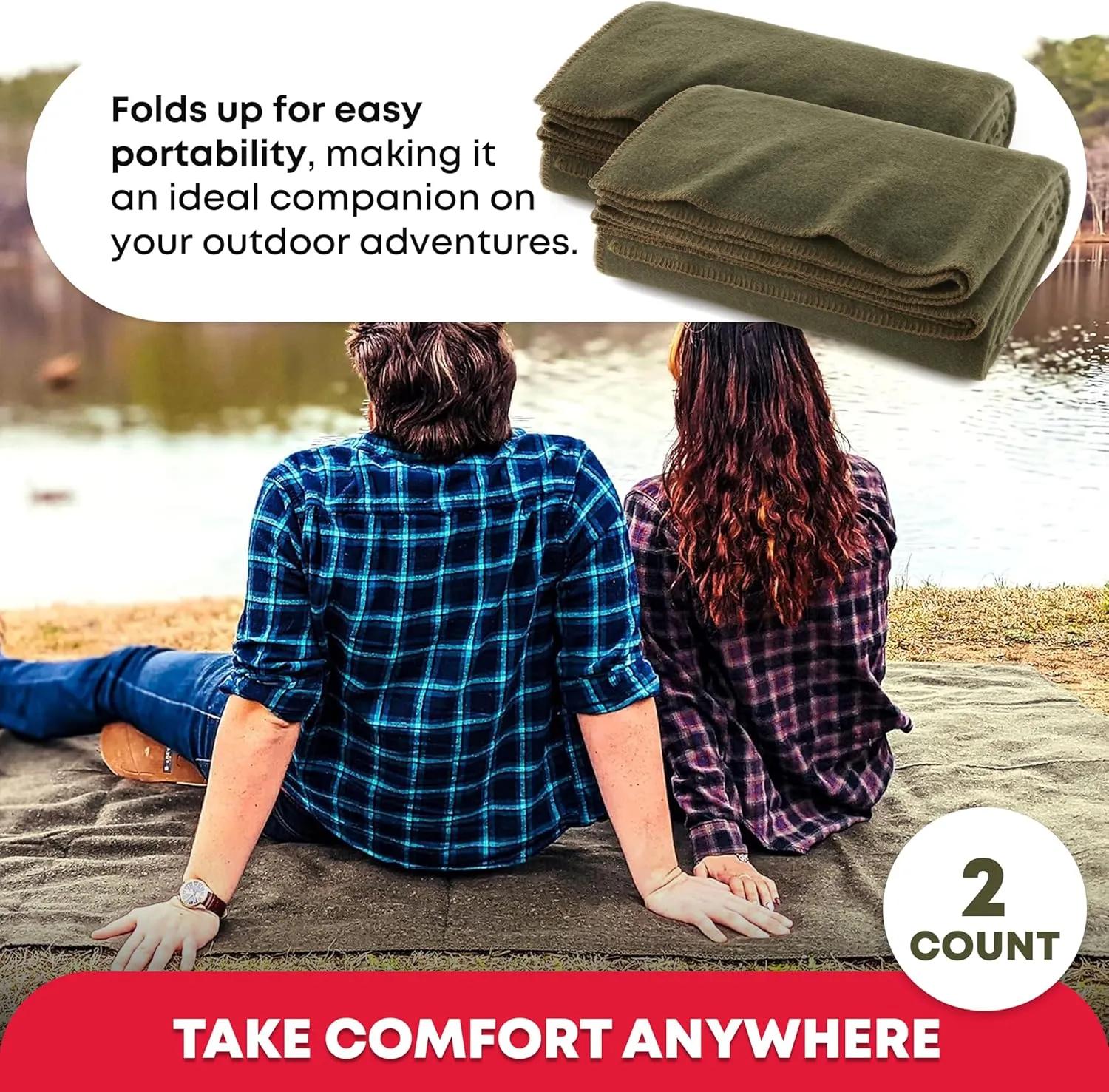 Ever Ready First Aid Olive Drab Green Warm Fire Retardant Blanket, 66" x 90"