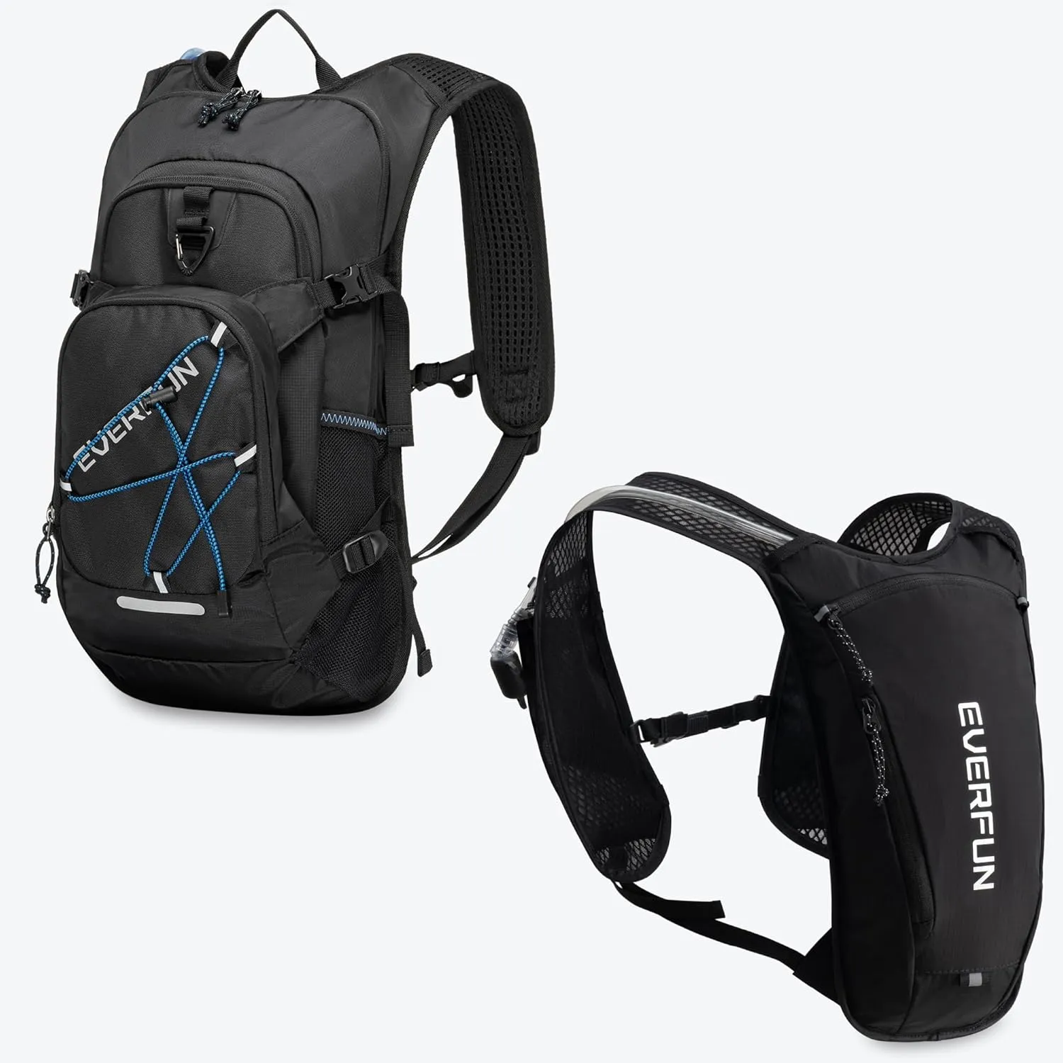 EVERFUN Hydration Backpack Bundle – Includes 18L Pack with 2L Bladder & 4L Pack with 1.5L Bladder – Lightweight, Insulated for Hiking, Biking, Running, Festivals