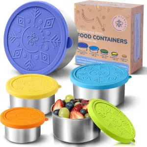 Everusely - Stainless Steel Containers with Lids - Set of 5, Summer Collection - Leakproof Stainless Steel Food Containers - Nesting Snack Holders - Metal Lunch Box - Portable & Reusable Meal Kit