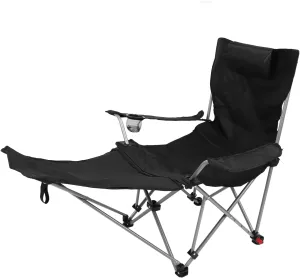 EVGATSAUTO Camping Reclining Lounge Chair, Adjustable Portable Folding Chair with Footrest for Outdoor Activities, 900D Oxford Cloth, Grey, Support 150kg (Black)