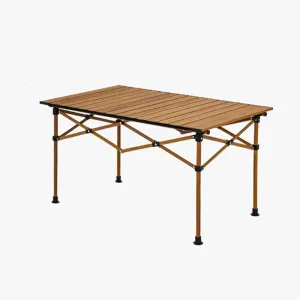 Expandable Folding Table Portable Outdoor Camping Aluminum Lightweight Table Fine Wood Grain Beach Table Suitable for Outdoor Camping Picnic Beach