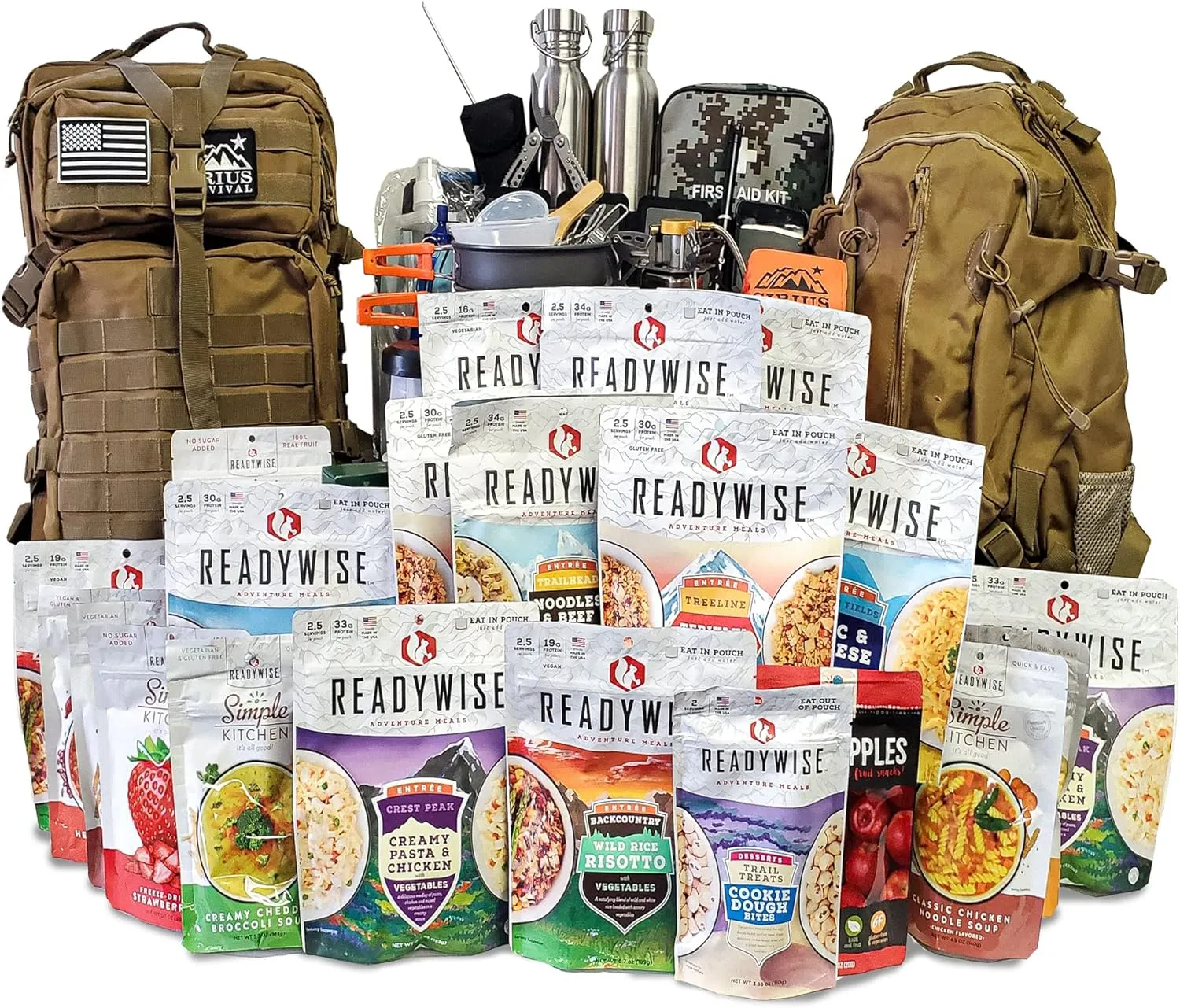 Family Comfort 72 Emergency Survival Kit/Backpack – 72 Hour for 2 People – Disaster Preparedness – Delicious ReadyWise Food, Gear, Lighting, First Aid, Tools & More - Sirius Survival