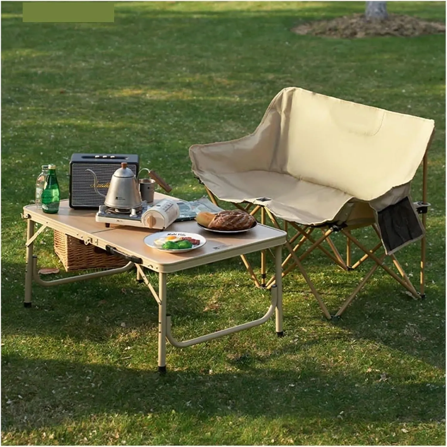 Fasion Double Moon Chair Outdoor Folding Chair Portable Backrest Fishing Stool Nature Hike Reclining Chair Camping Light(Obsidian Black)