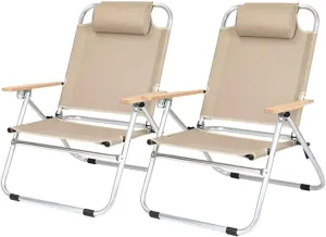 Fasion Lohascamping Outdoor Long Relaxation Camping Chair with Pillow Foldable Adjustable Desk Portable Fishing Recliner Travel Picnic Light (Color : Khaki Chair 2 pcs)