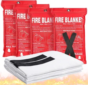 Fire Blanket 4 Pack - 40" x 40" Prepared Emergency Fire Blanket for Home and Kitchen, RV, Grill, Fireplace, Safe & Easy for Elderly and Kids Alone