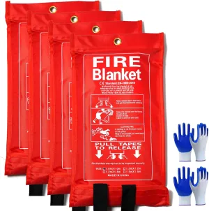 Fire Blankets - 4 Pack 39.4" x 39.4"Emergency Gear for Home & Camping, Fiberglass Fire Blankets for Fireplace, BBQ,Car