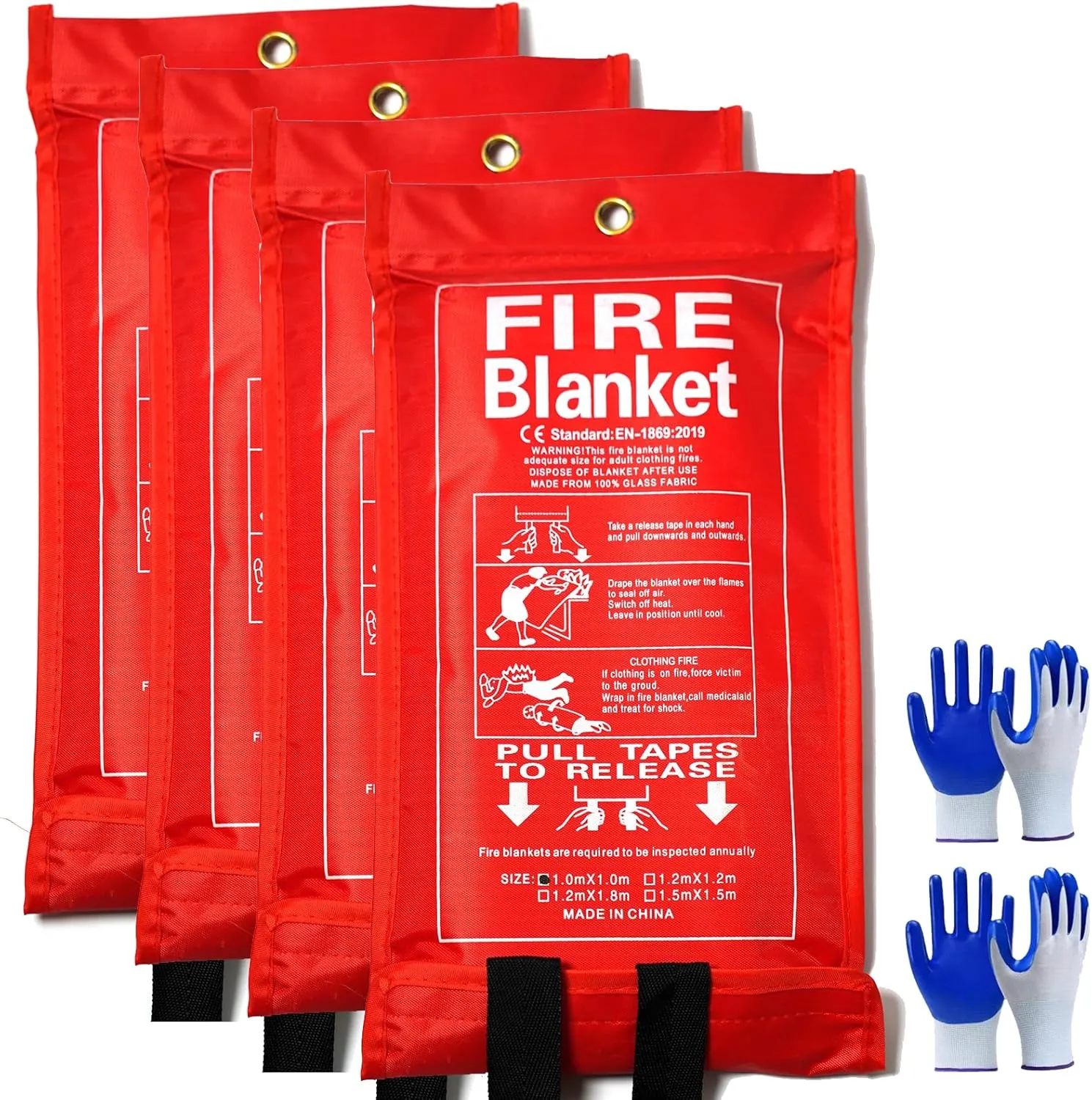 Fire Blankets - 4 Pack 39.4" x 39.4"Emergency Gear for Home & Camping, Fiberglass Fire Blankets for Fireplace, BBQ,Car