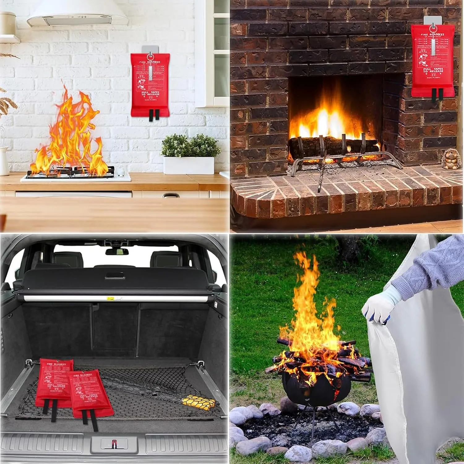 Fire Blankets for Home and Kitchen, Fire Blanket, Emergency Fire Blanket, Fiberglass Fire Blanket, for The Kitchen, Fireplace, Car, Camping,Fire Proof Survival,Safety Reusable,1.0mX1.0m