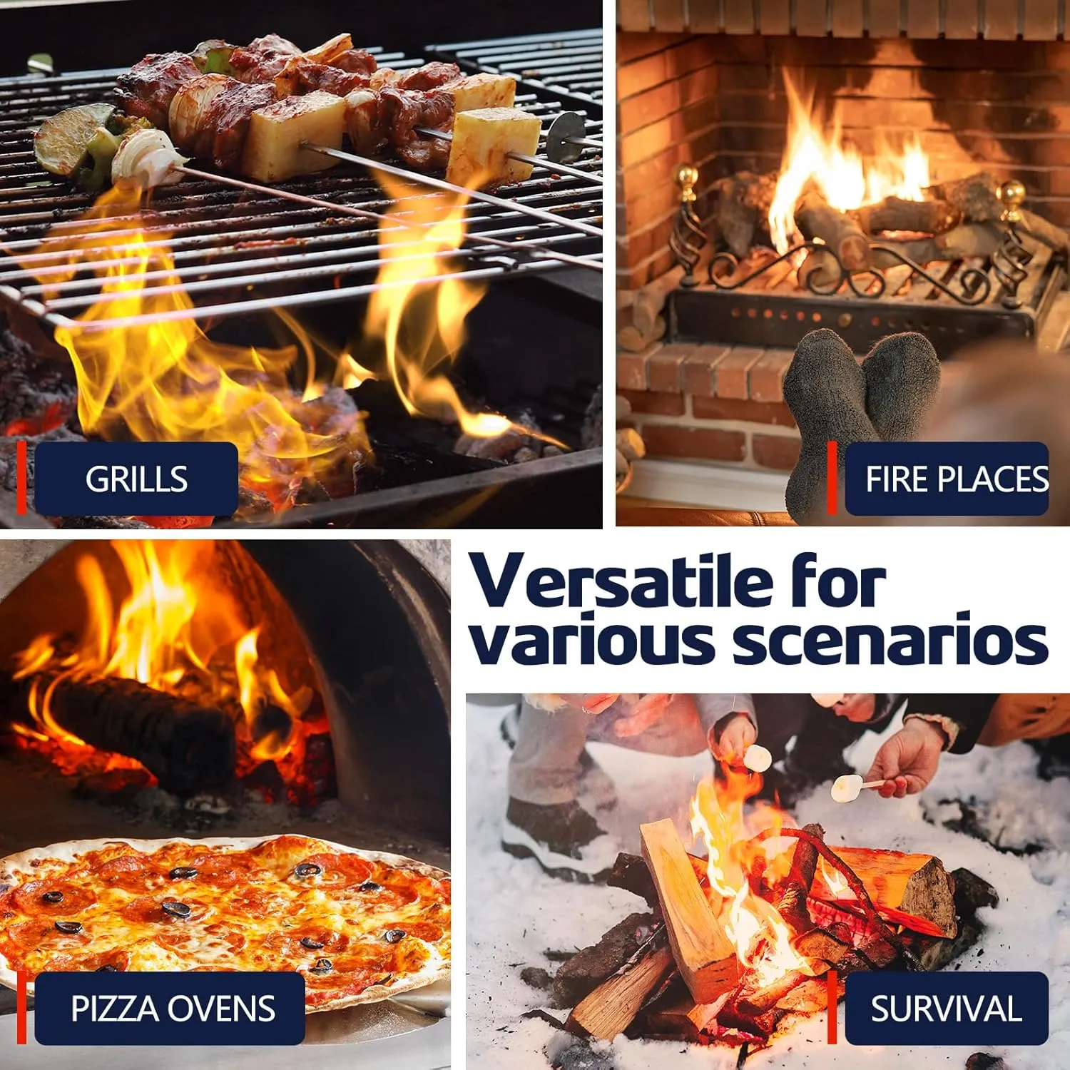 Fire Starter 150Pcs - Extra Long 12min Natural Fire Starters for Grill, Fireplace, Camping & Survival Kit | Waterproof, Odorless, Safe for BBQ/Pizza Oven/Chimney (Indoor & Outdoor)