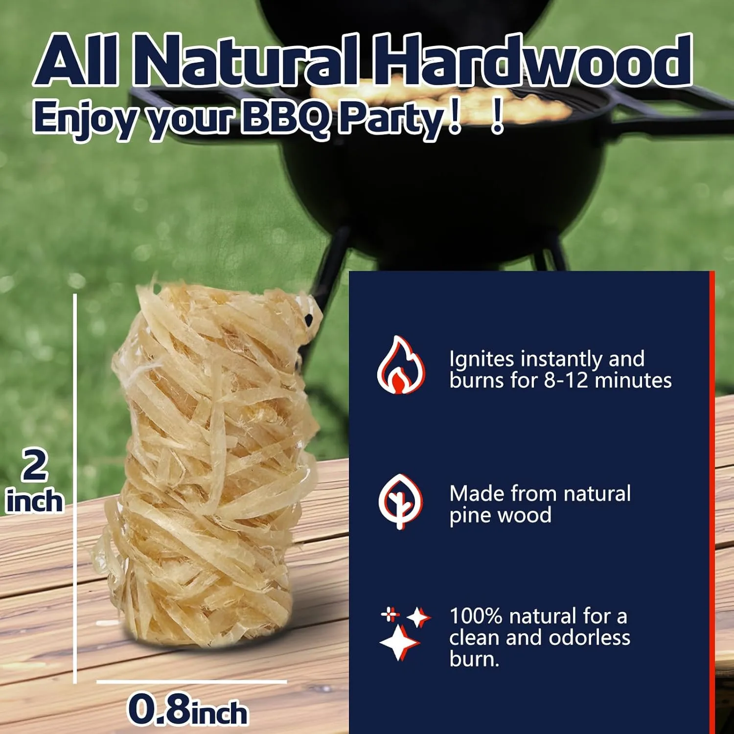 Fire Starter 150Pcs - Extra Long 12min Natural Fire Starters for Grill, Fireplace, Camping & Survival Kit | Waterproof, Odorless, Safe for BBQ/Pizza Oven/Chimney (Indoor & Outdoor)