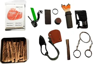 Fire Starter Weather Proof Matches Emergency Blanket Saw Wire Multiple Purpose Tool 20 Wax Ropes for Hiking Camping Bushcraft