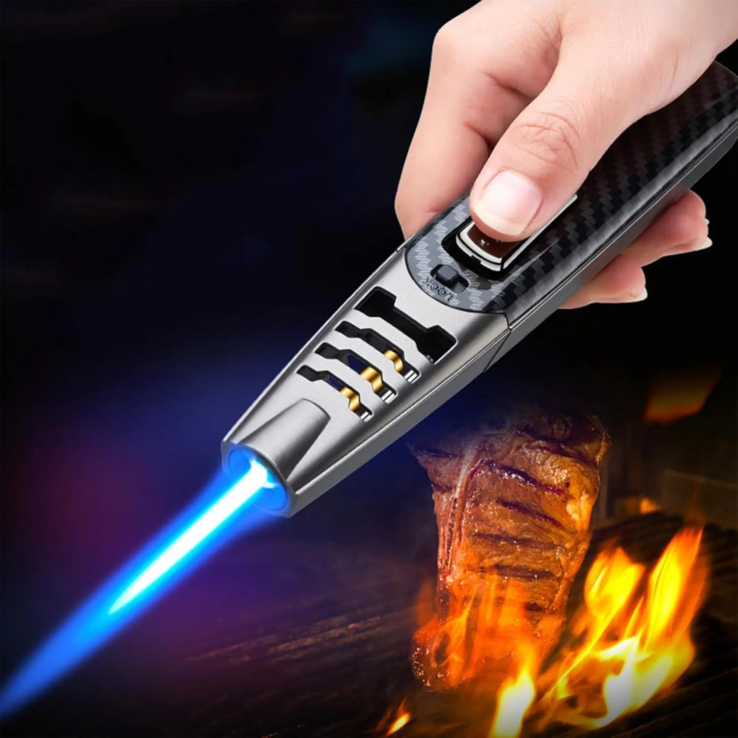 Fire Torch Lighter, Blaze Butane Torch Lighter, Refillable Butane Torch Lighter, Adjustable Flame Bright Fire Windproof Lighter (E2)
