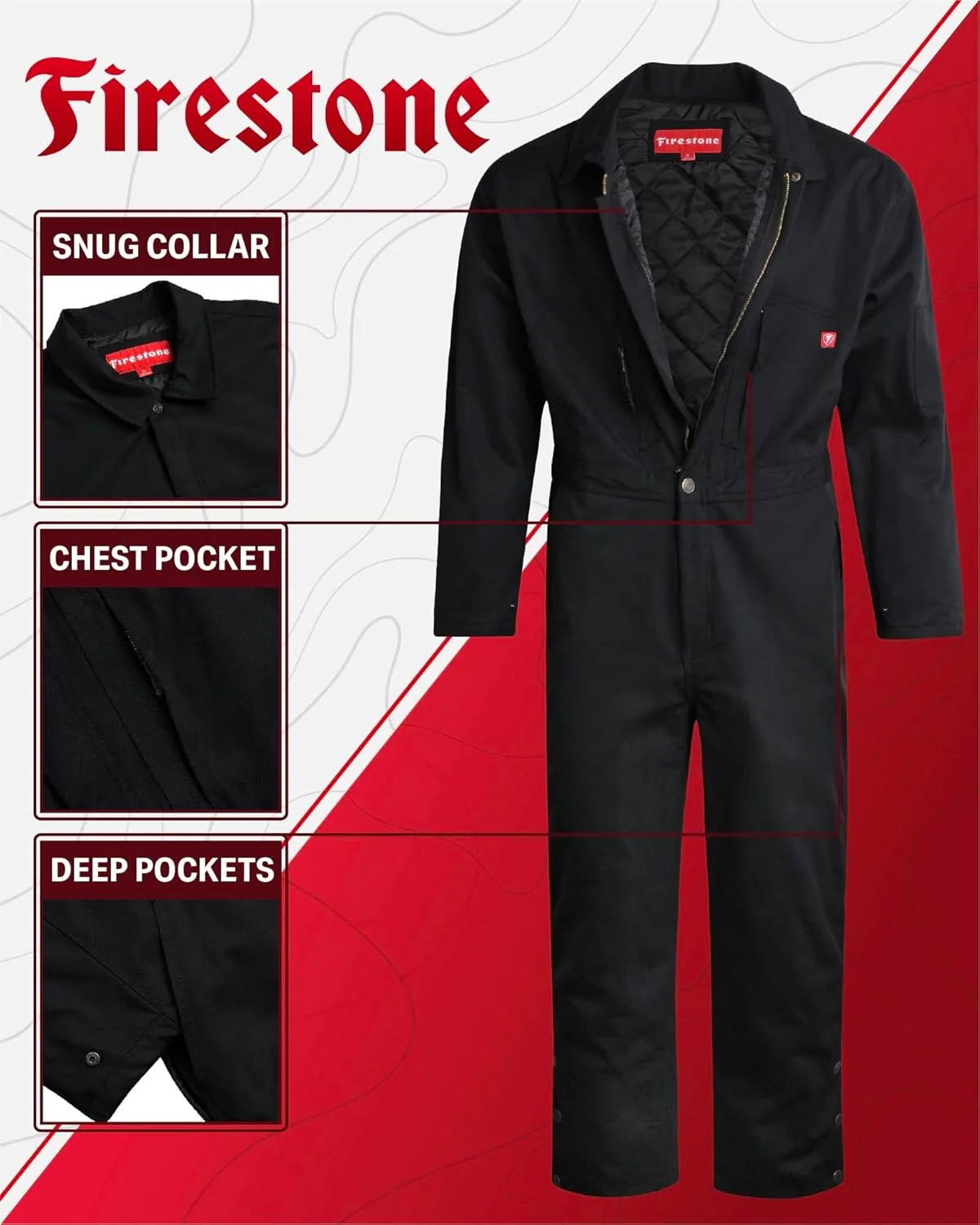 Firestone Men's Coveralls - Water Resistant Twill Long Sleeve Overall for Work Utility and Safety (Sizes: M-XXL, Runs Small)