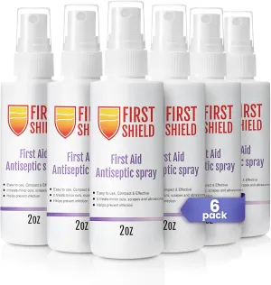 First Aid Antiseptic Spray – Wound Care Cleanser with Benzalkonium Chloride for Minor Cuts, Scrapes and Burns – Gentle Skin Cleanser – 2 oz Bottles, 6-Pack
