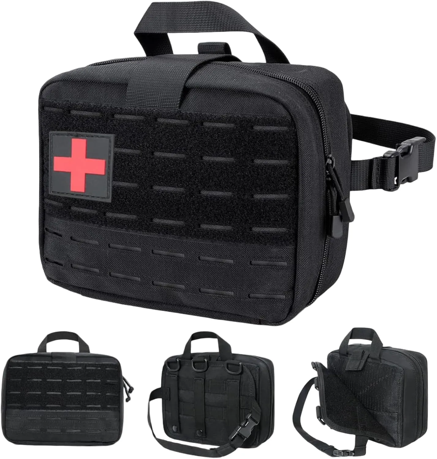First Aid Bag, 9x7x3 Inch Medical Bag with Handle & Multi-Compartments & Loops, Trauma First Aid Kit, Nylon Medicine Organizer for Home, Travel, Outdoor, Hiking