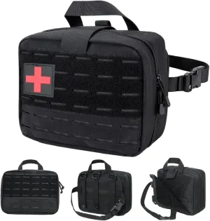 First Aid Bag, 9x7x3 Inch Medical Bag with Handle & Multi-Compartments & Loops, Trauma First Aid Kit, Nylon Medicine Organizer for Home, Travel, Outdoor, Hiking