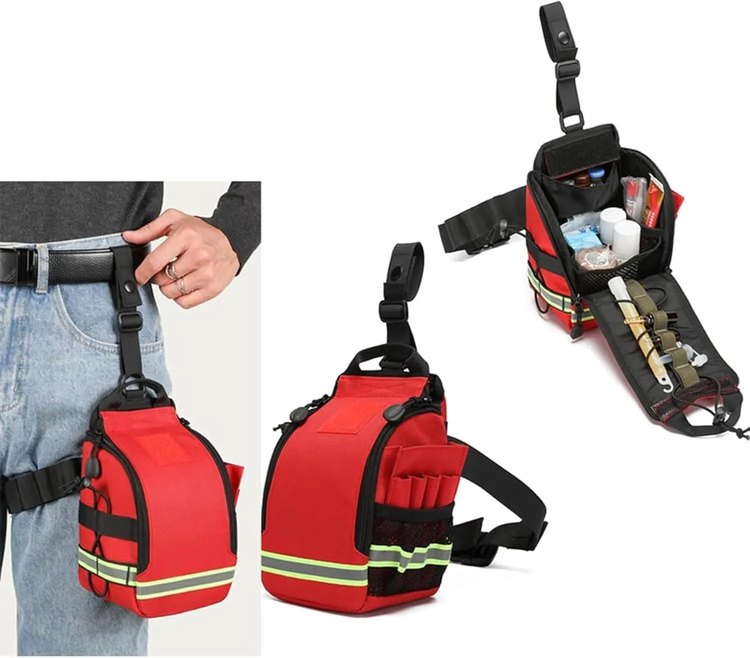 First Aid Bags Empty, First Aid Fanny Pack Bag, Lifeguard Hip Pack, Portable First Responder Trauma Bag with Reflective Strip for Cycling Hiking Camping Daycare(A01)