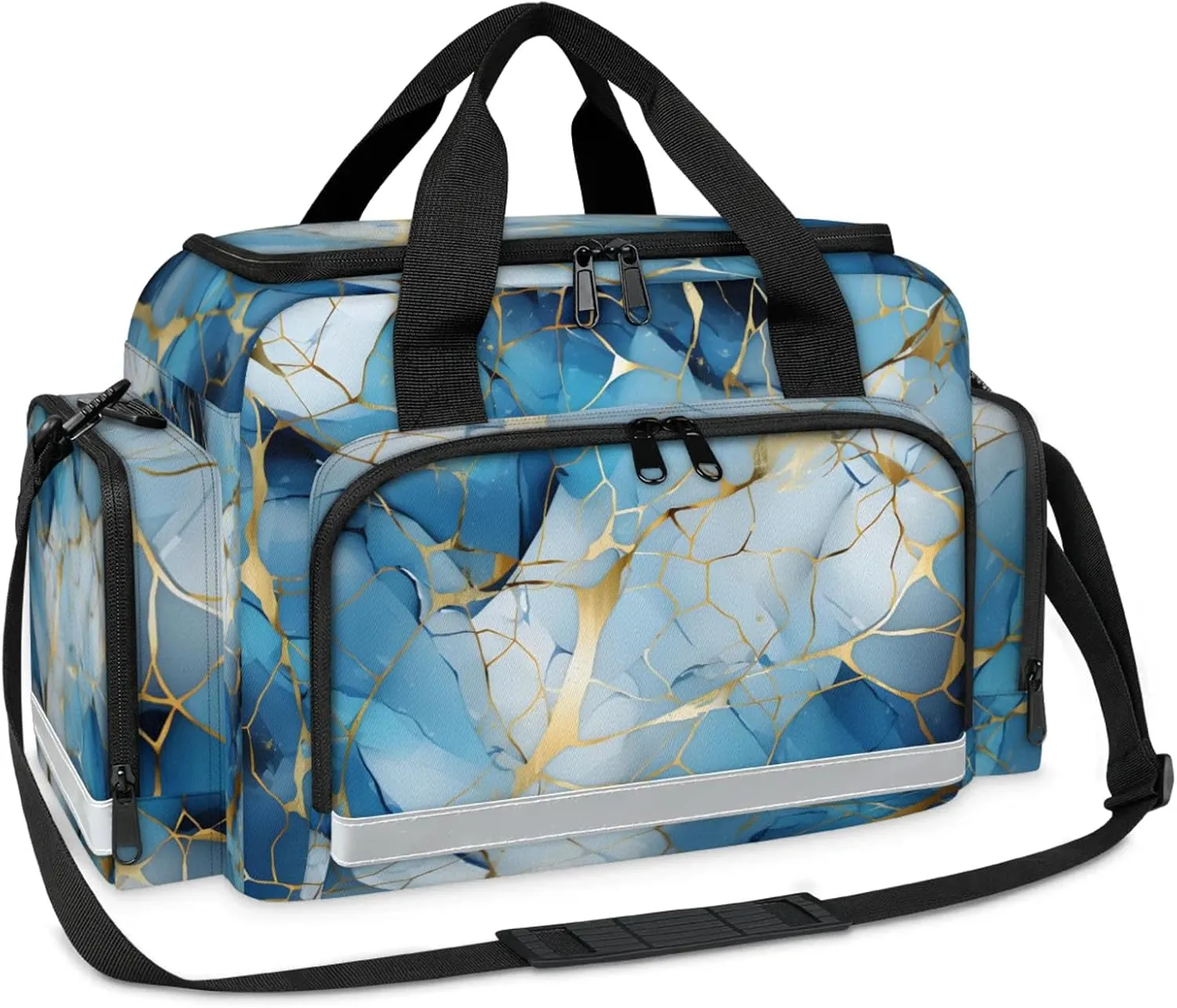 First Aid Bags Empty, Gold Cyan Marble Emergency Bag First Aid Kit Multiple Compartment Kit Carrier On Call Trauma Bag For Paramedics Emergency Medical Supplies Kit