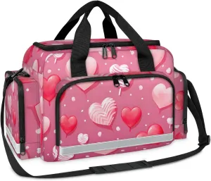 First Aid Bags Empty, Red Pink Heart Emergency Bag First Aid Kit Multiple Compartment Kit Carrier On Call Trauma Bag For Paramedics Emergency Medical Supplies Kit