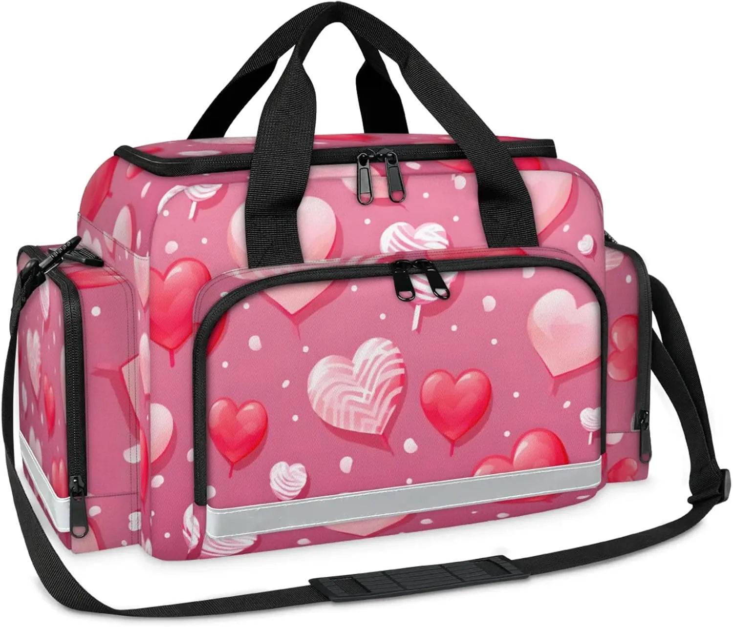 First Aid Bags Empty, Red Pink Heart Emergency Bag First Aid Kit Multiple Compartment Kit Carrier On Call Trauma Bag For Paramedics Emergency Medical Supplies Kit