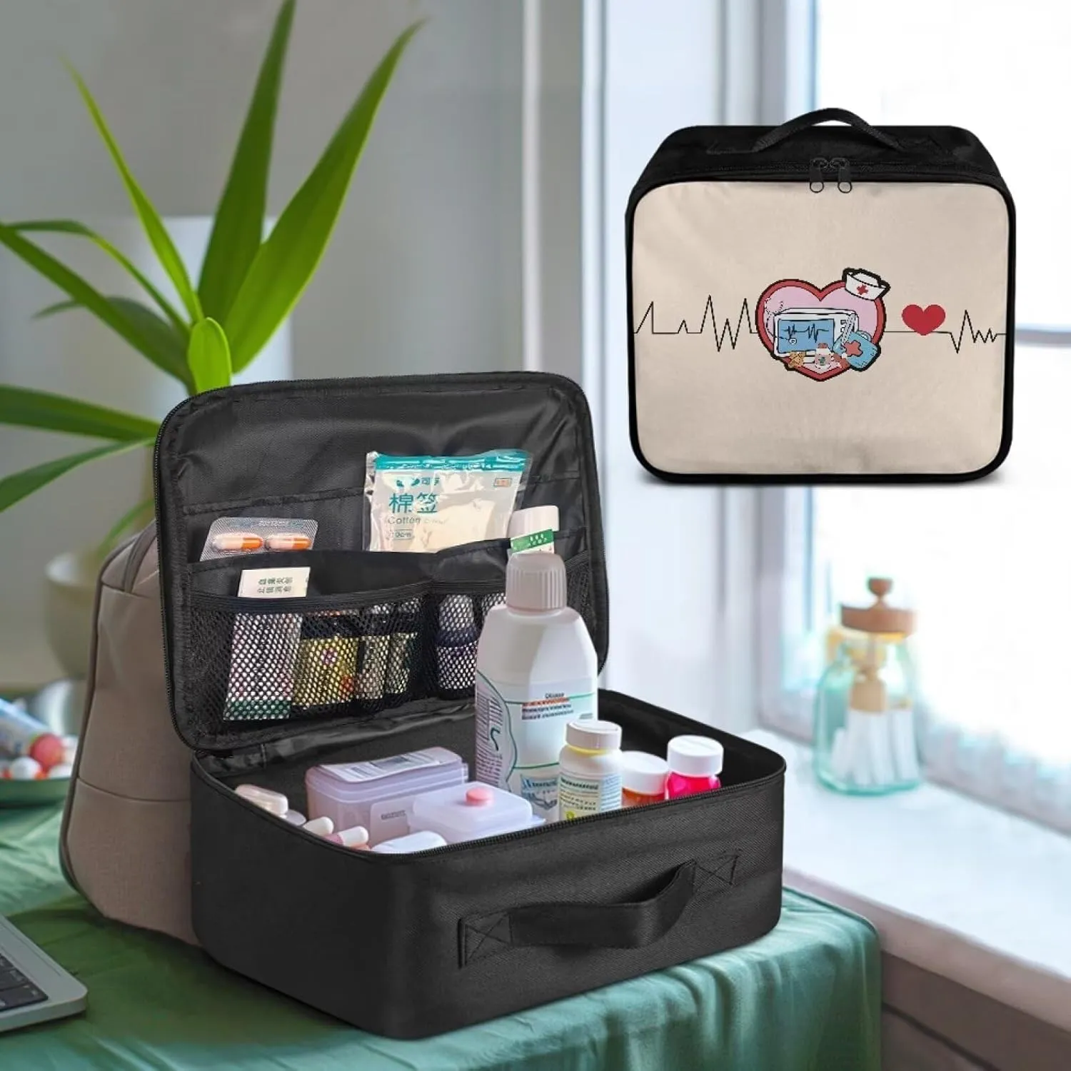 First Aid Kit Bag Organizer Empty Pink Heart Large Emergency Medical Bag Empty Travel Medicine Pouch Emergency Survival Pouch Bag for Camping Hiking Home Travel Office