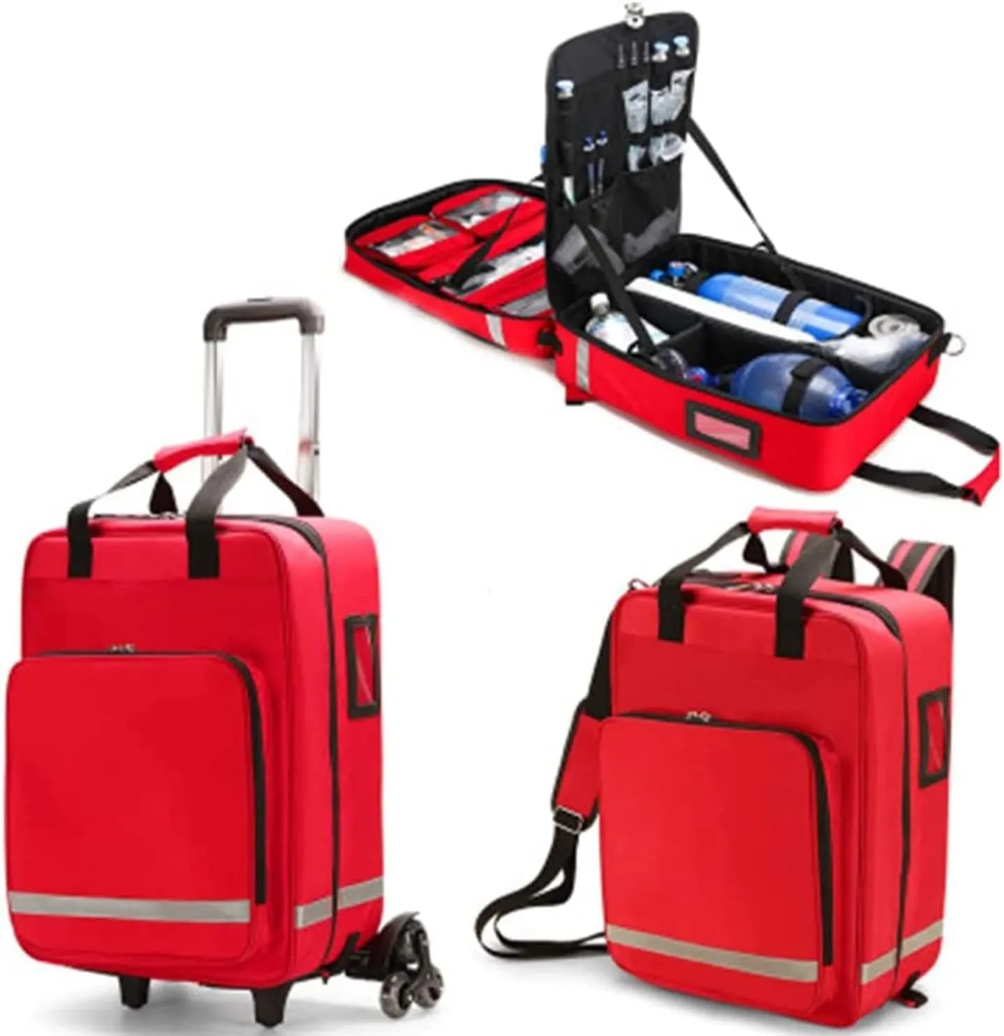 First Aid Kit Bag Rolling Medical Supplies Bag with Detachable Trolley, Nurse Rolling Bag Emergency Rescue Kit for Outdoor Hiking, Backpacking, Camping, First Responder Trauma