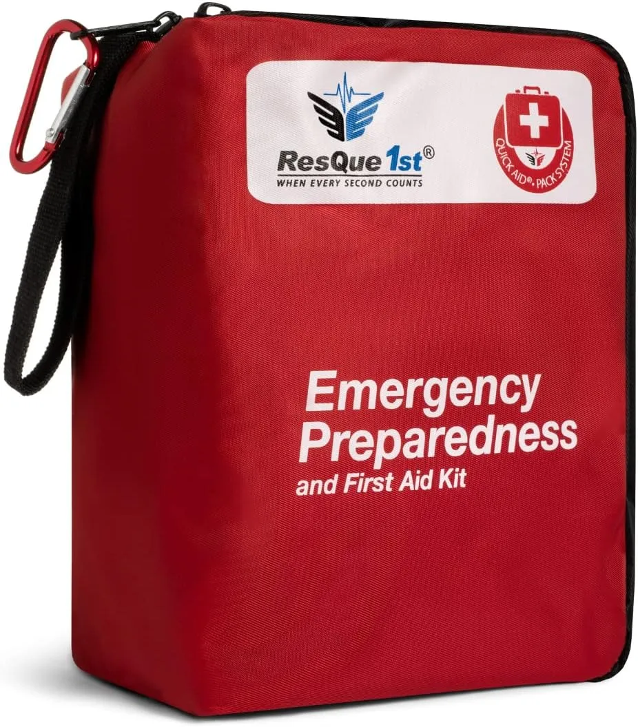 First Aid Kit FSA/HSA Eligible 180 Piece - Professional All-Purpose First Aid and Emergency Kit with Clearly Labeled Resealable Bags for Quick Access - (Red)