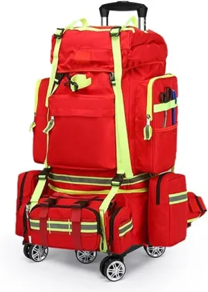 First Aid Kit Large Capacity Waterproof Flame Retardant Detachable Roller Backpack Firefighting Bag Medical Supplies Bag(B)