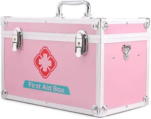 First Aid Kit Lockable Medical Storage Box with Clear Lid, Removable Organizer Tray, Aluminum Alloy Case, Portable Emergency Kit Bag for Home, Office, and Travel - Pink