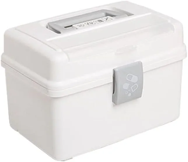 First Aid Kit Plastic Medicine Storage Box with Handle, Household Portable First Aid Box, Organizing Compartment for Medications - Small & Large Sizes(BLUE,Beige)