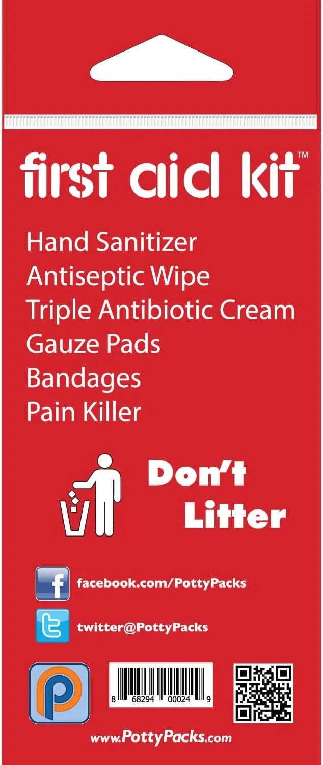 First-Aid Kit Single Use Portable Kit with Bandages, Gauze Pads, Hand Sanitizer, Antiseptic Wipe, Triple Antibiotic Cream, Aspirin Pills - 5 Units